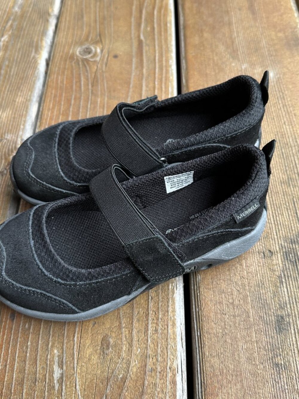 NWOT Merrell Black Leather Mary Janes with Elastic Strap in Girls 11M/EU 29 - Picture 5 of 11
